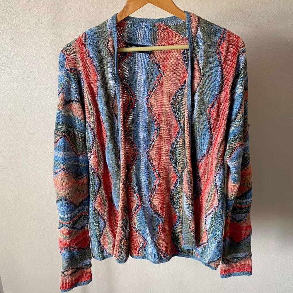 Peruvian Connection Colorful Knit Cardigan Small